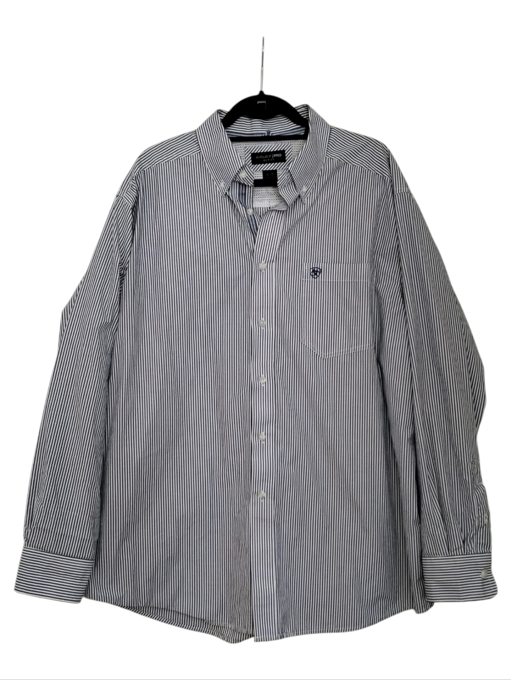 Ariat Pro Series Men's Long Sleeved Button Down Blue White Striped Shirt Size XL